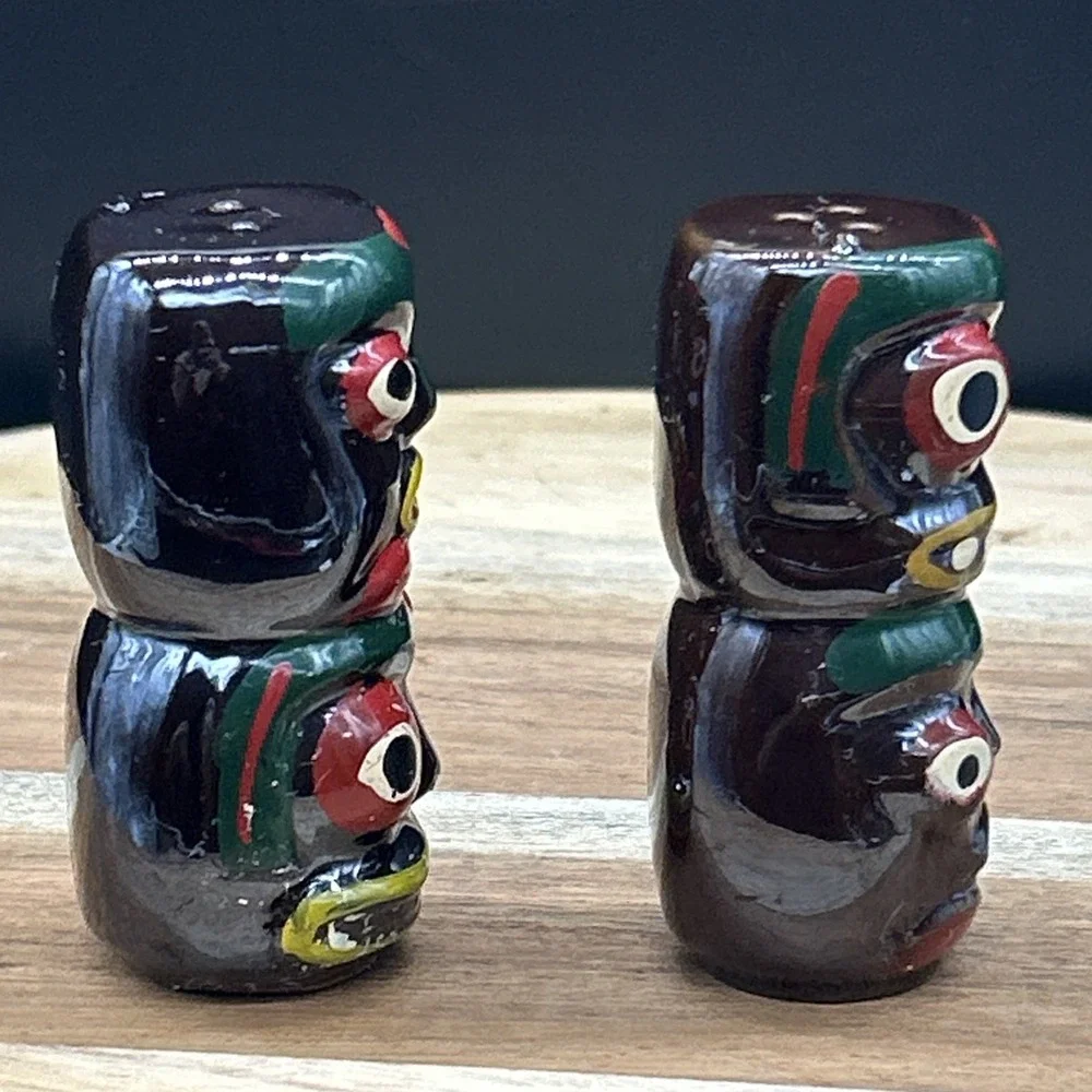 Vintage Totem Pole Salt & Pepper Shakers Hand-Painted Tiki Victoria Ceramics